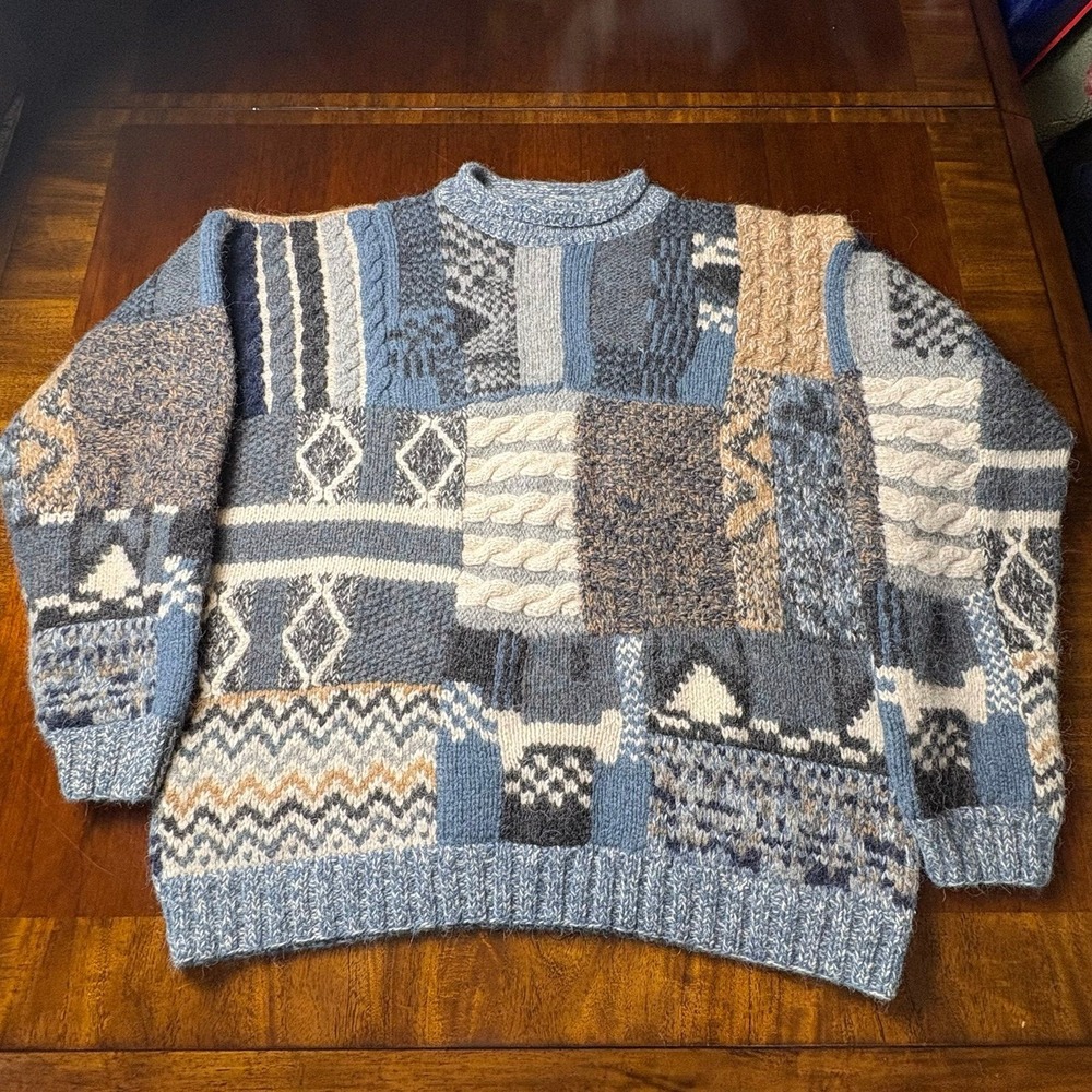 Vintage Marz Munchen Germany Alpaca Virgin Wool Patchwork Knit XL